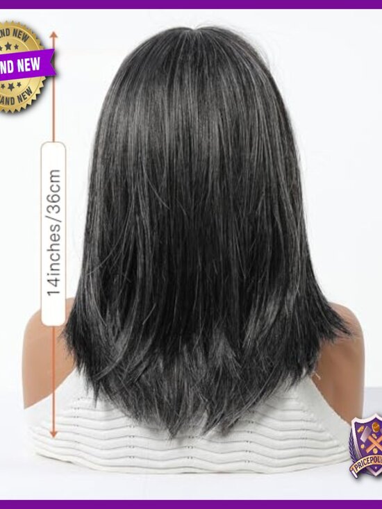Shoulder Length Human Hair Wig Layered Lightweight Breathable Everyday Wear